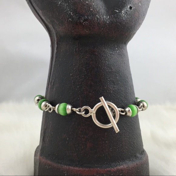 Sterling Silver Mexico Green Cat’s Eye Bracelet - Picture 6 of 7